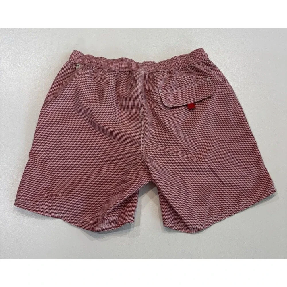 Boden London Men's 34 Swim Trunks Red/White Checkered With Pockets